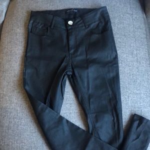 White Fox Coated Black Pants- XS- NEW